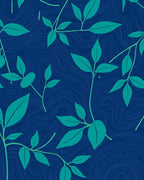 Navy Teal Leafy Vine Pattern Rug