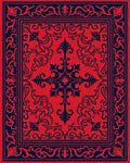 Red And Navy Scrollwork Mandala Pattern Rug