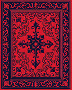 Red And Navy Scrollwork Mandala Pattern Rug