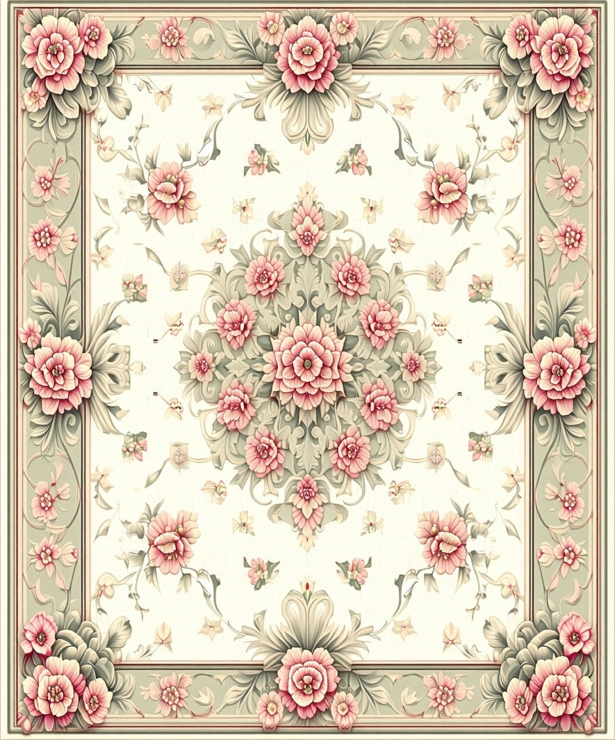 Floral Elegance Pink Green Pattern Rug