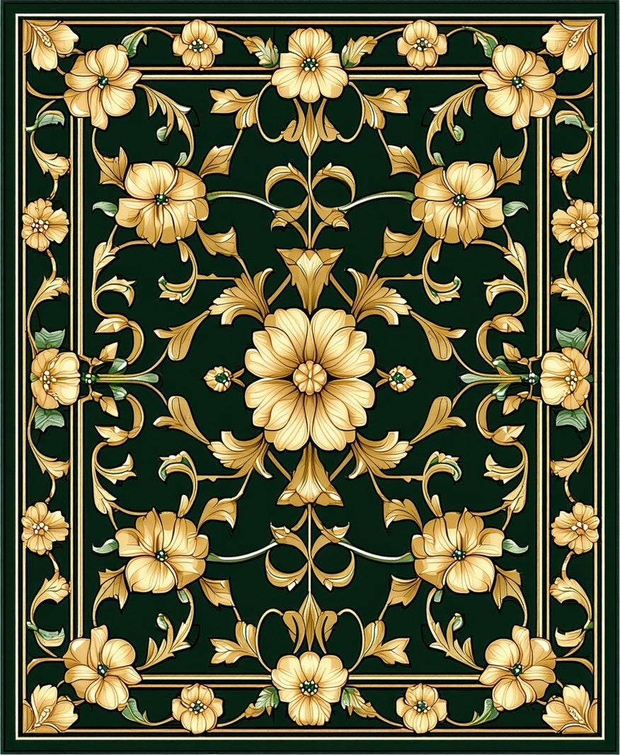 Golden Floral Scroll Classic Rug
