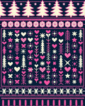 Navy Cream Pink Folk Tree Heart Rug