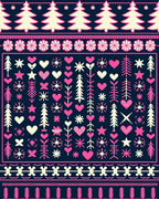 Navy Cream Pink Folk Tree Heart Rug