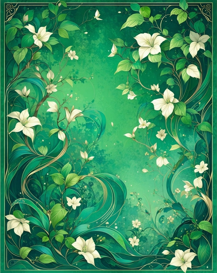 Emerald Green Floral Vines Art Rug