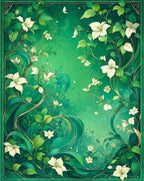 Emerald Green Floral Vines Art Rug