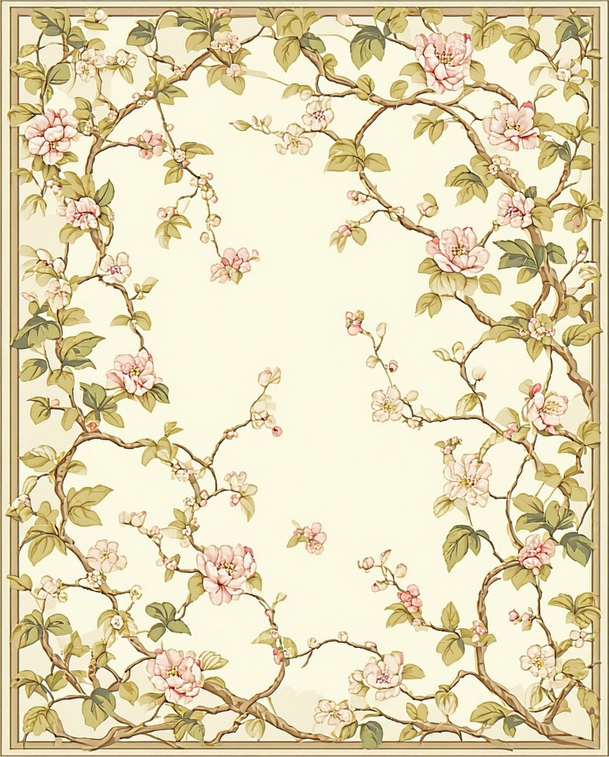 Vintage Pink Blossom Vine Design Rug