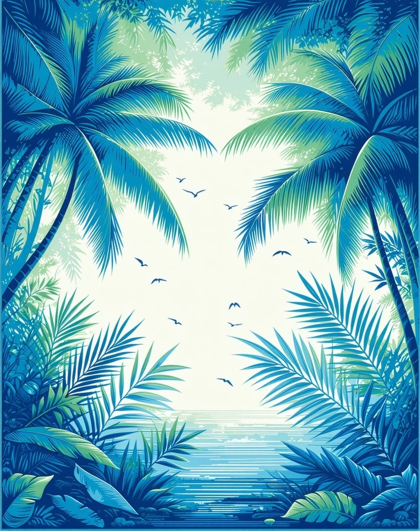 Tropical Palm Tree Coastal Scene Rug