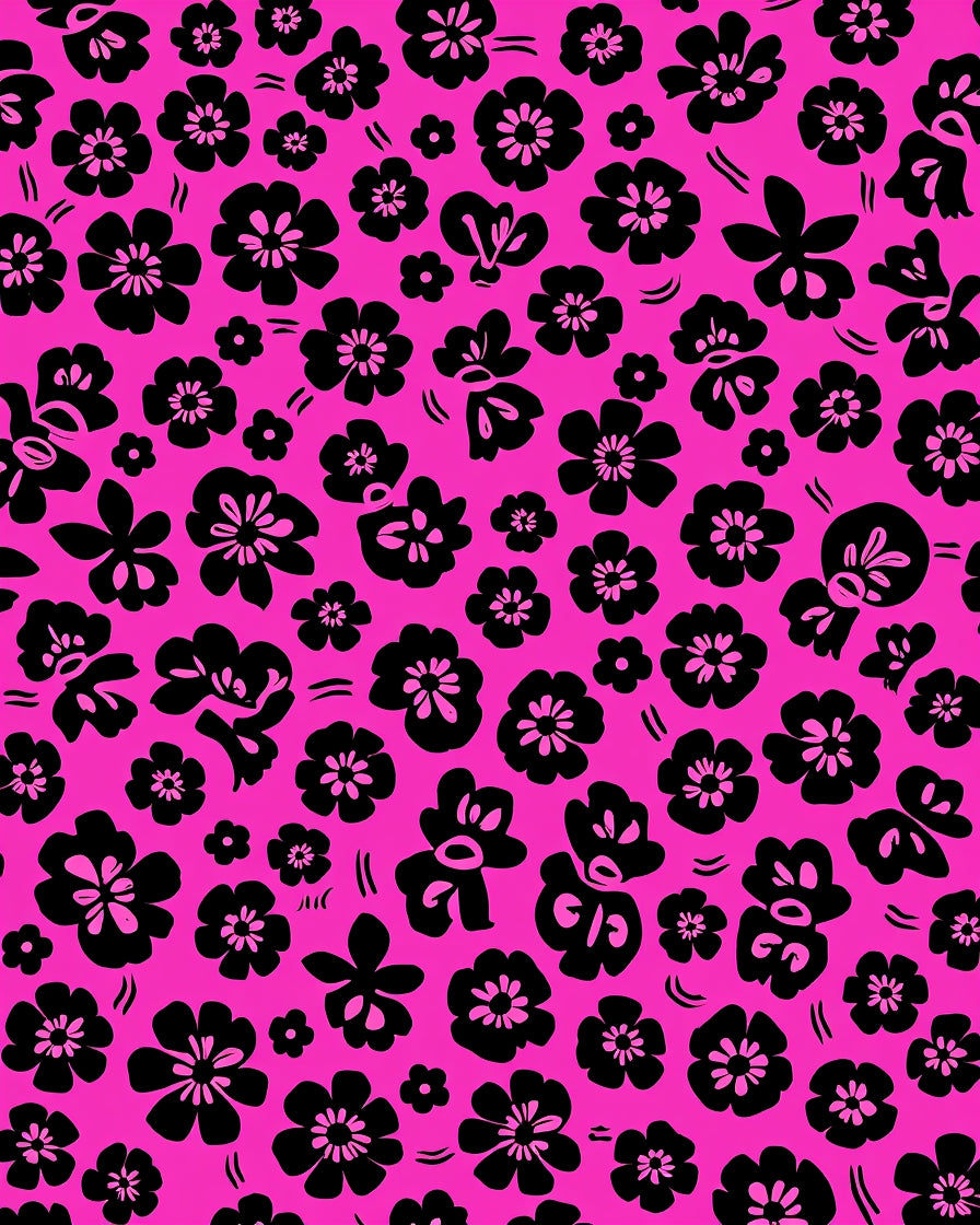 Bold Black Floral Print Rug