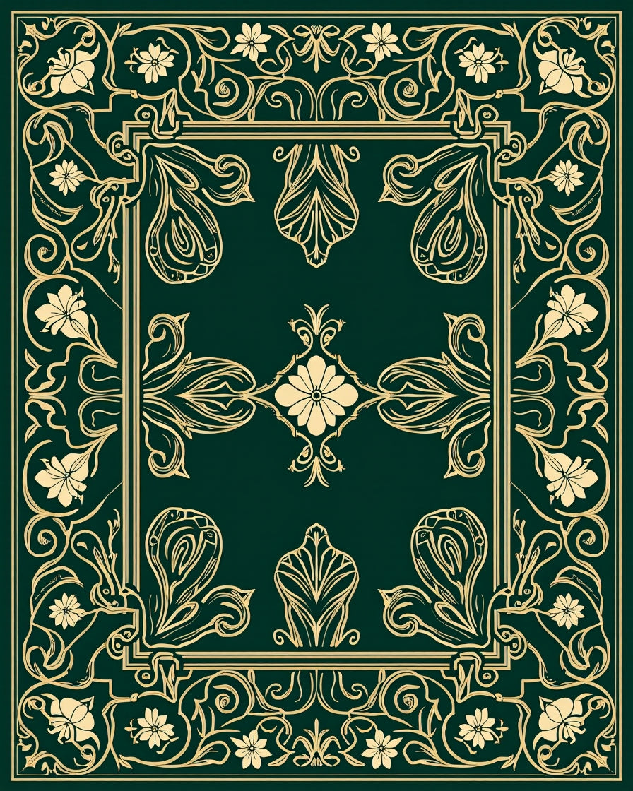 Elegant Golden Floral Outline Rug