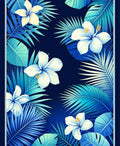 Tropical White Hibiscus Leaf Pattern Rug