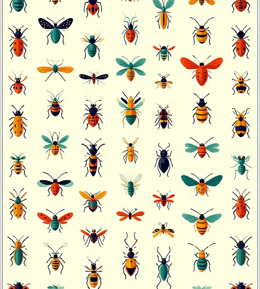 Whimsical Insect Patterned Pastel Rug