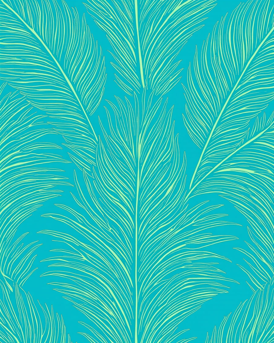 Turquoise Feather Line Art Design Rug