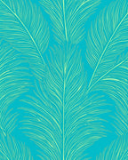 Turquoise Feather Line Art Design Rug