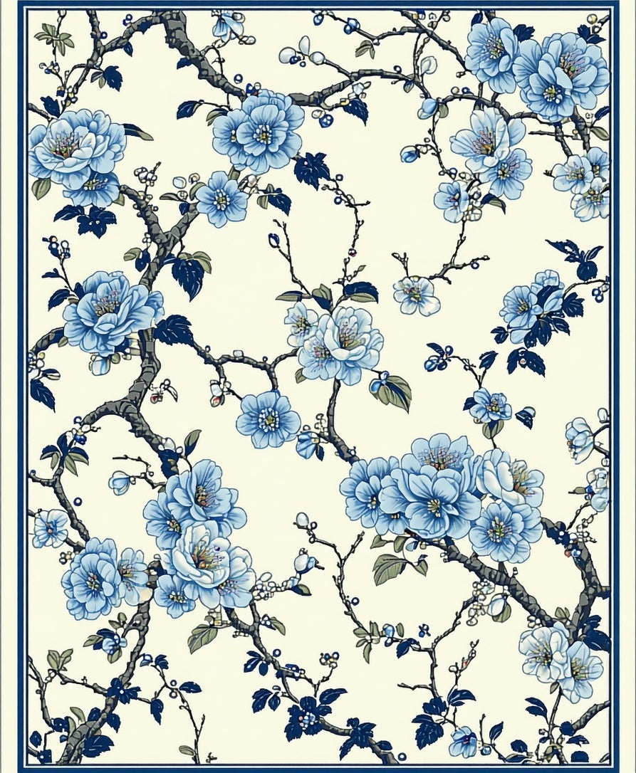 Elegant Blue Blossom Branch Pattern Rug