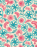 Coral Teal Floral Abstract Pattern Rug