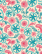 Coral Teal Floral Abstract Pattern Rug