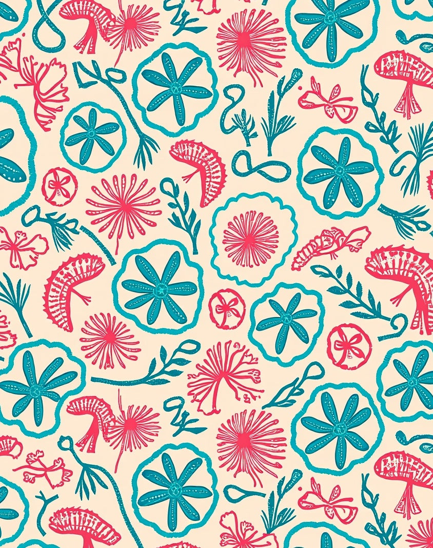 Coral Teal Floral Abstract Pattern Rug