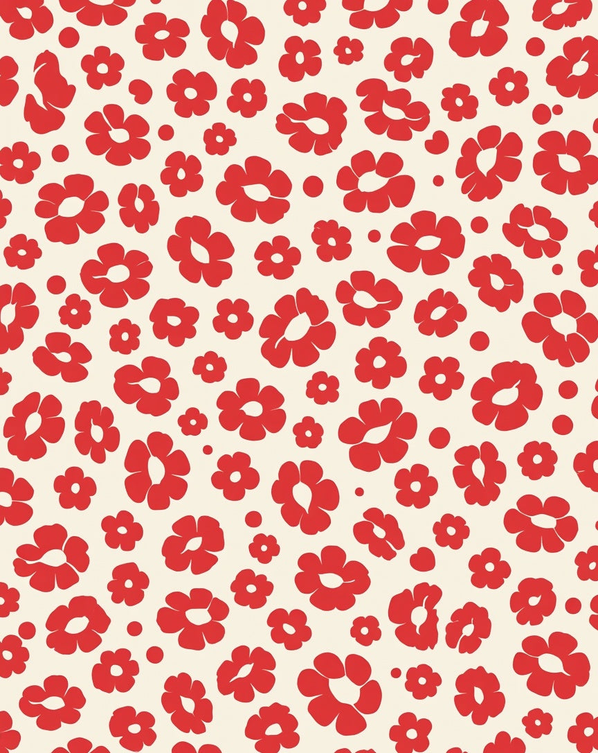 Red Blossom Pattern 50s Style Rug