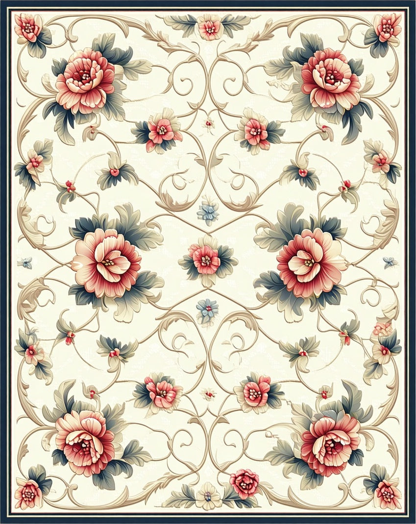 Ornate Floral Vines Patterned Rug