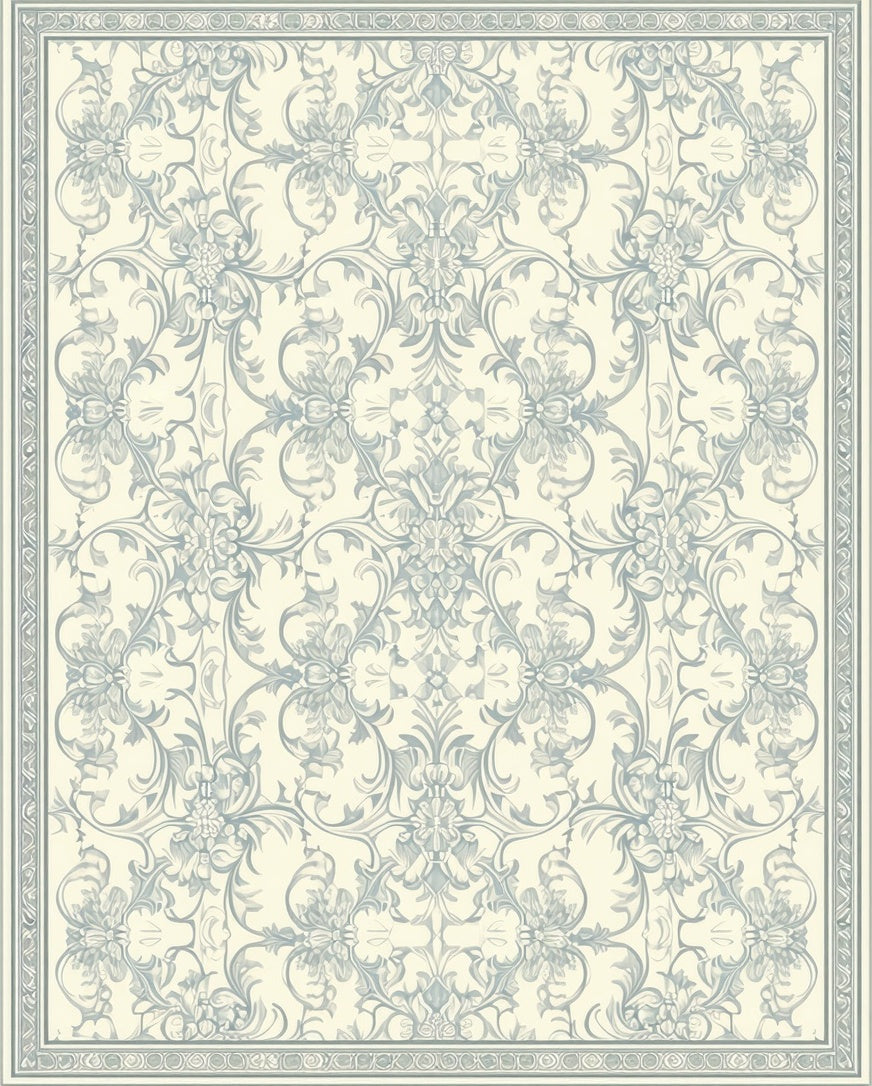Ornate Floral Damask Pattern Rug