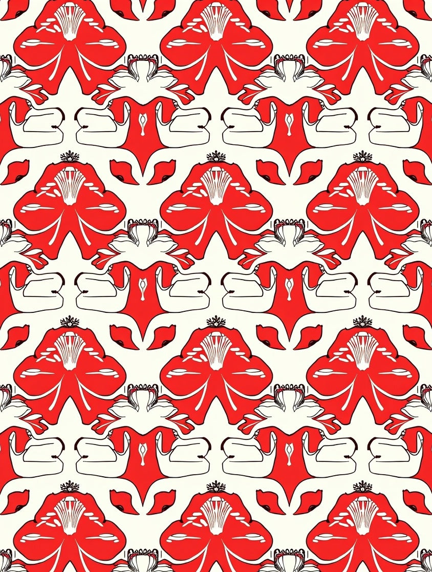 Red Floral Symmetry Pattern Rug