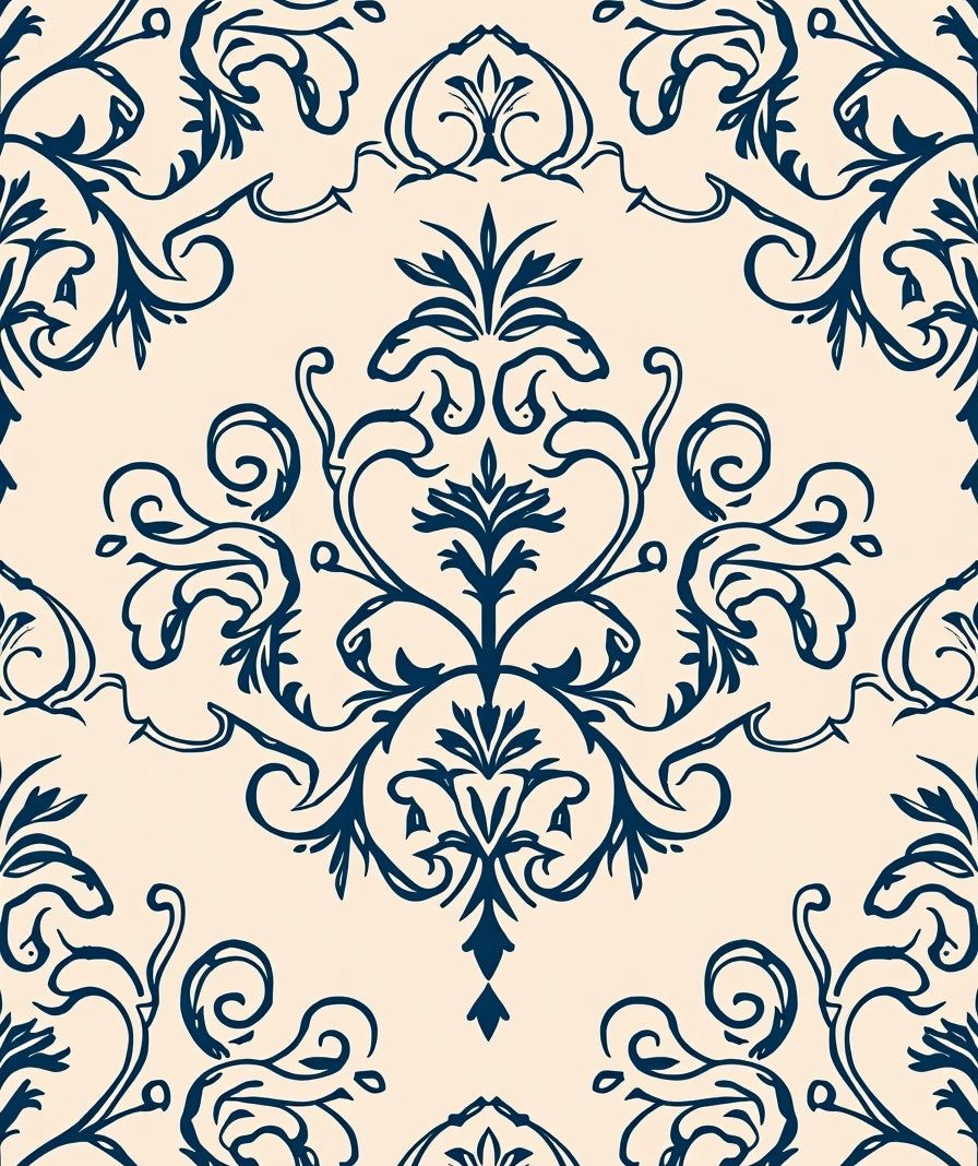 Classic Damask Swirl Motif Rug