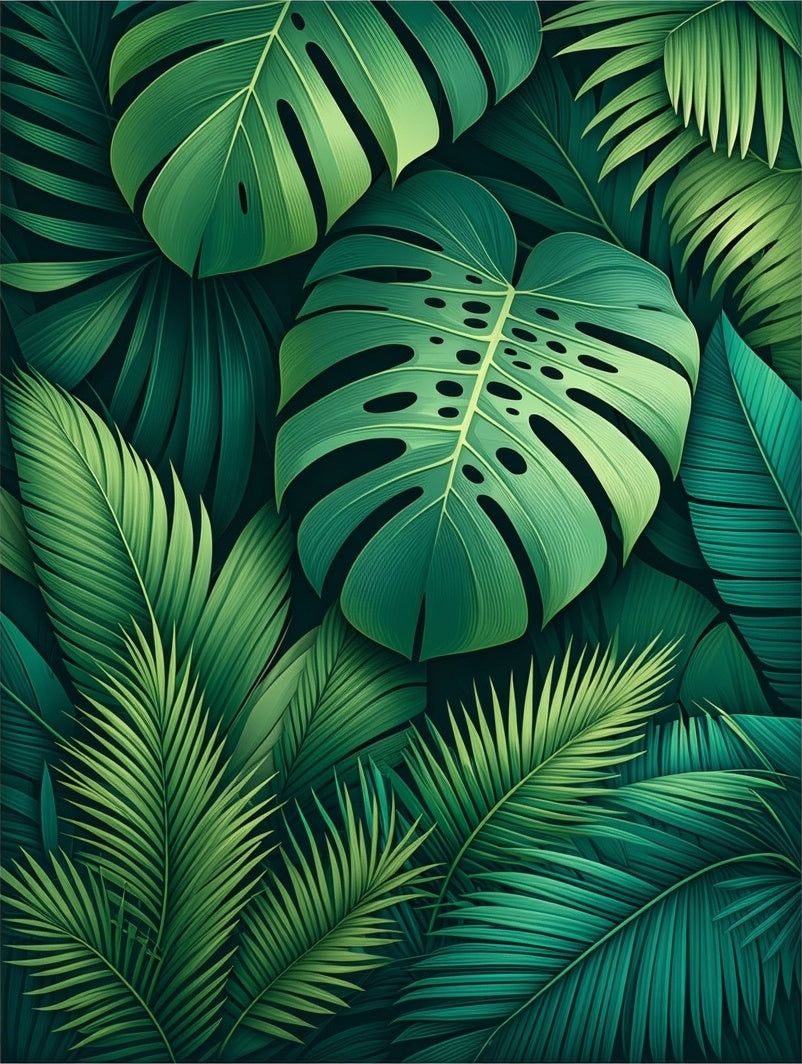 Lush Green Tropical Foliage Rug