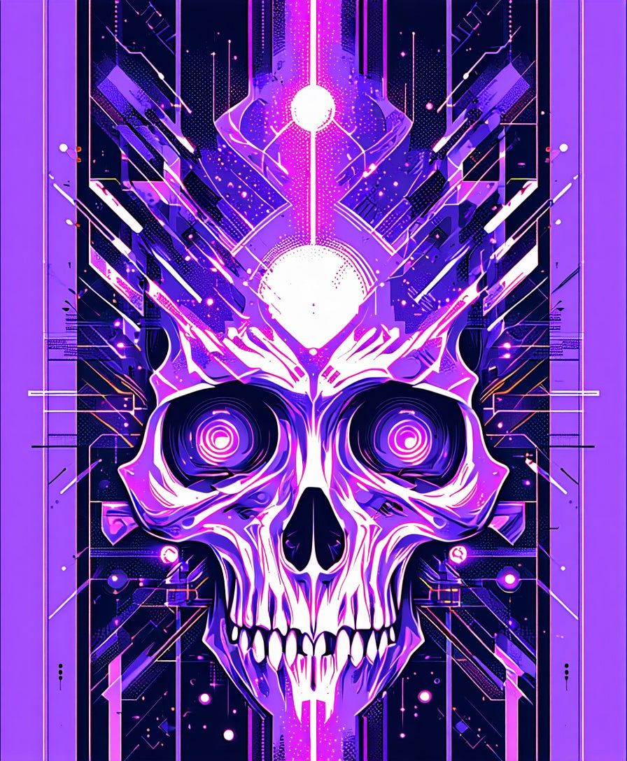 Cyberpunk Skull Digital Glow Design Rug