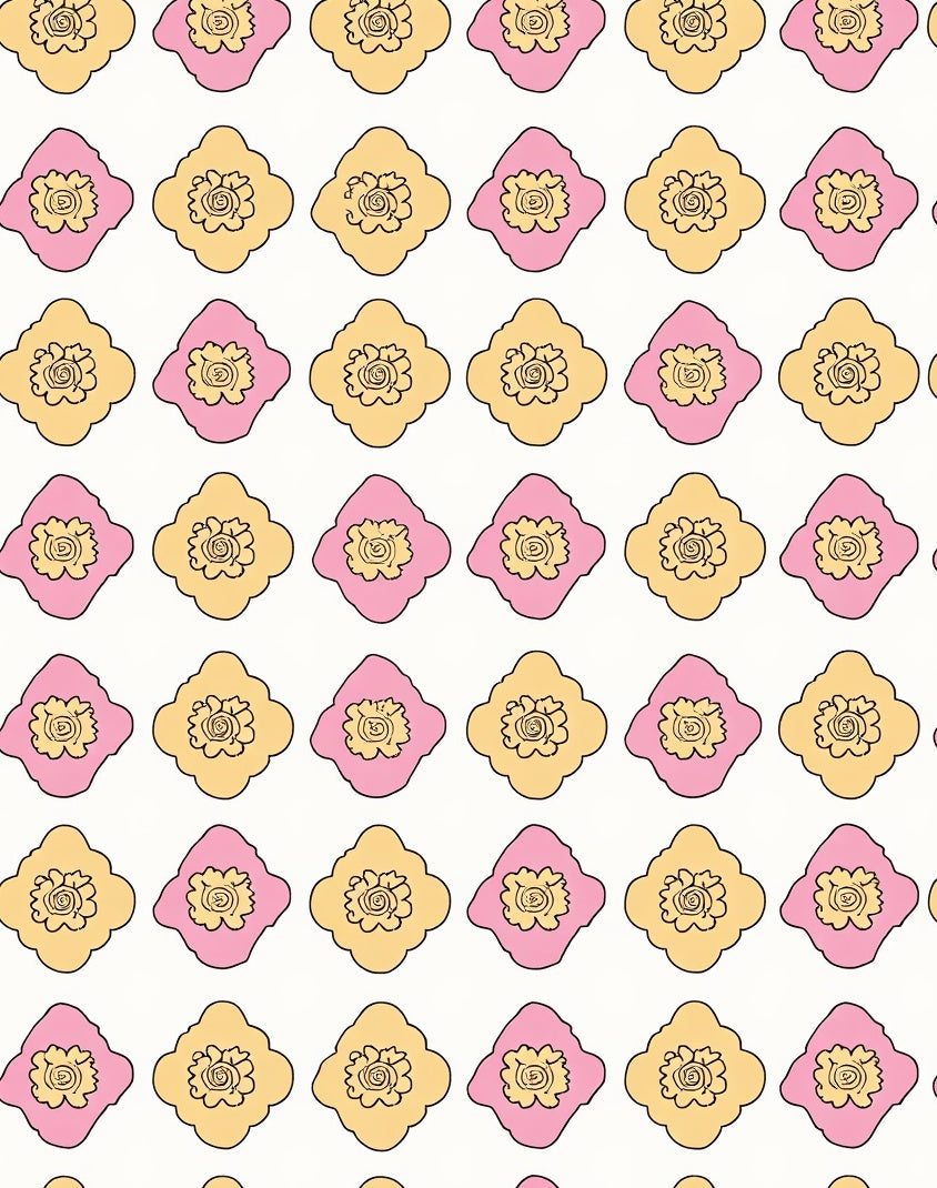 Pink Yellow Floral Diamond Pattern Rug
