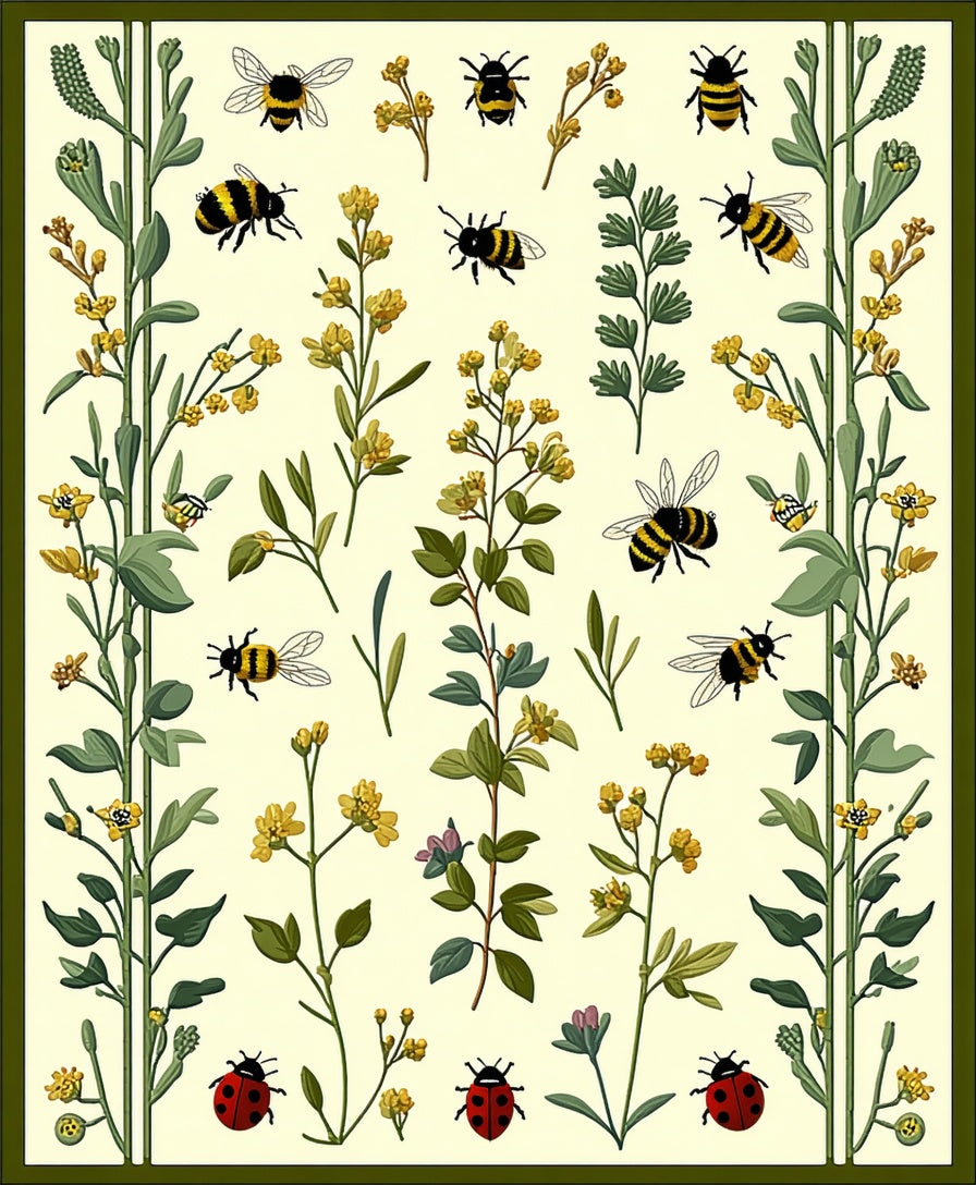 Whimsical Bees and Ladybugs Garden Print Rug