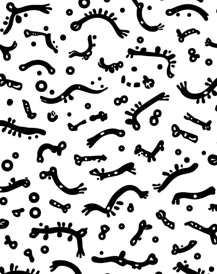 Abstract Organic Shapes Black And White Pattern Rug