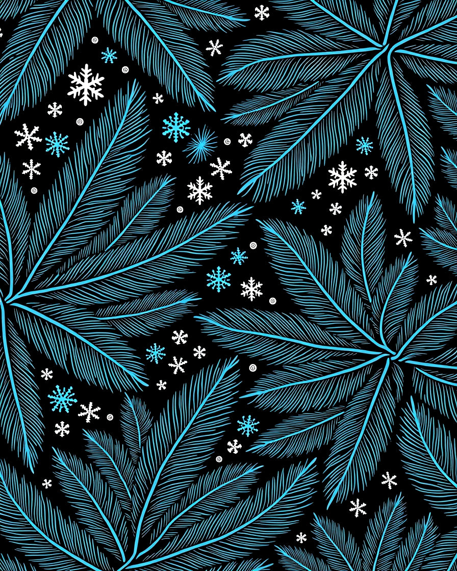 Light Blue Pine Frond Snow Flurry Rug