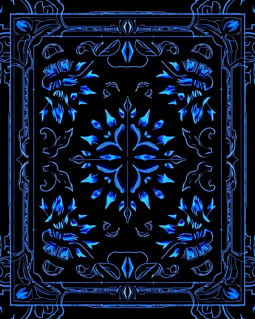 Intense Blue Floral Art Nouveau Rug