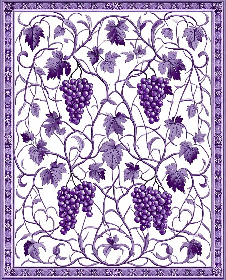 Vibrant Purple Grapevine Branch Pattern Rug
