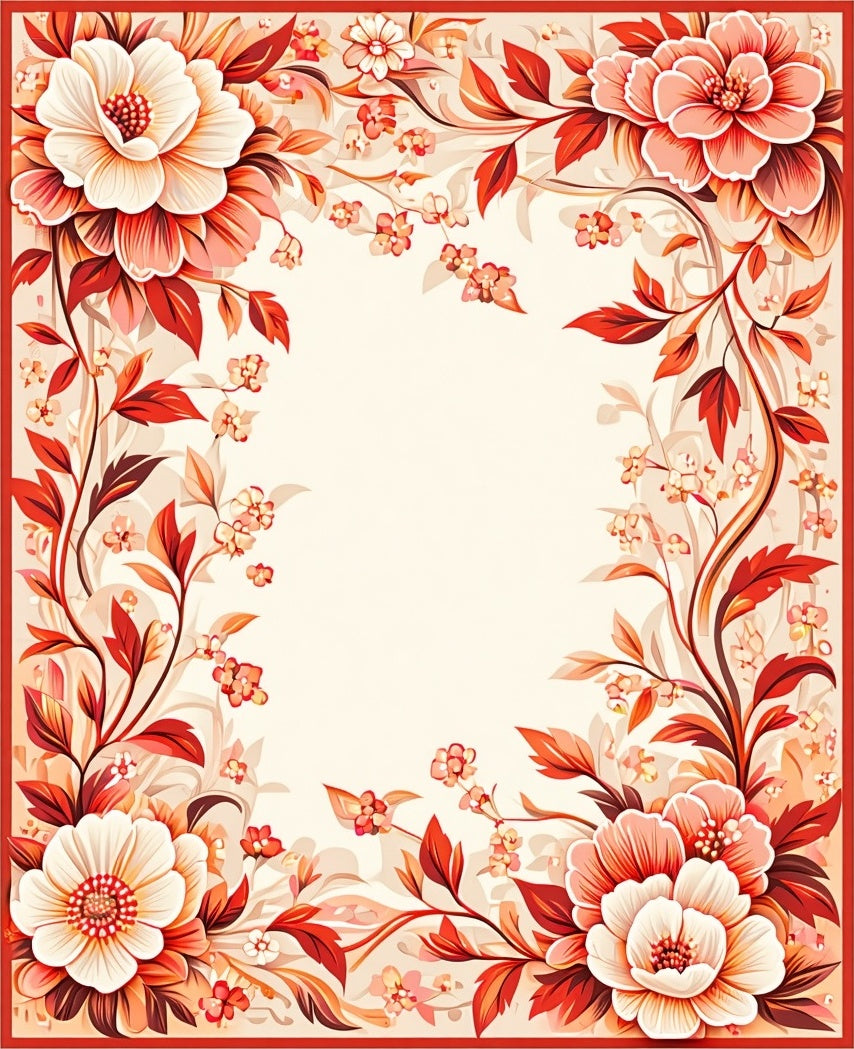 Vibrant Floral Vine Border Design Rug