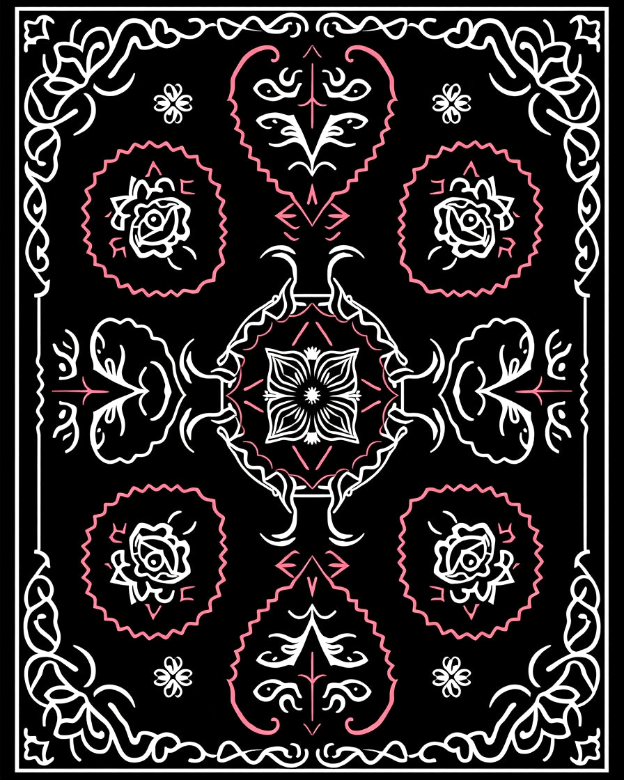 Black White Floral Scroll Rug