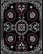 Black White Floral Scroll Rug
