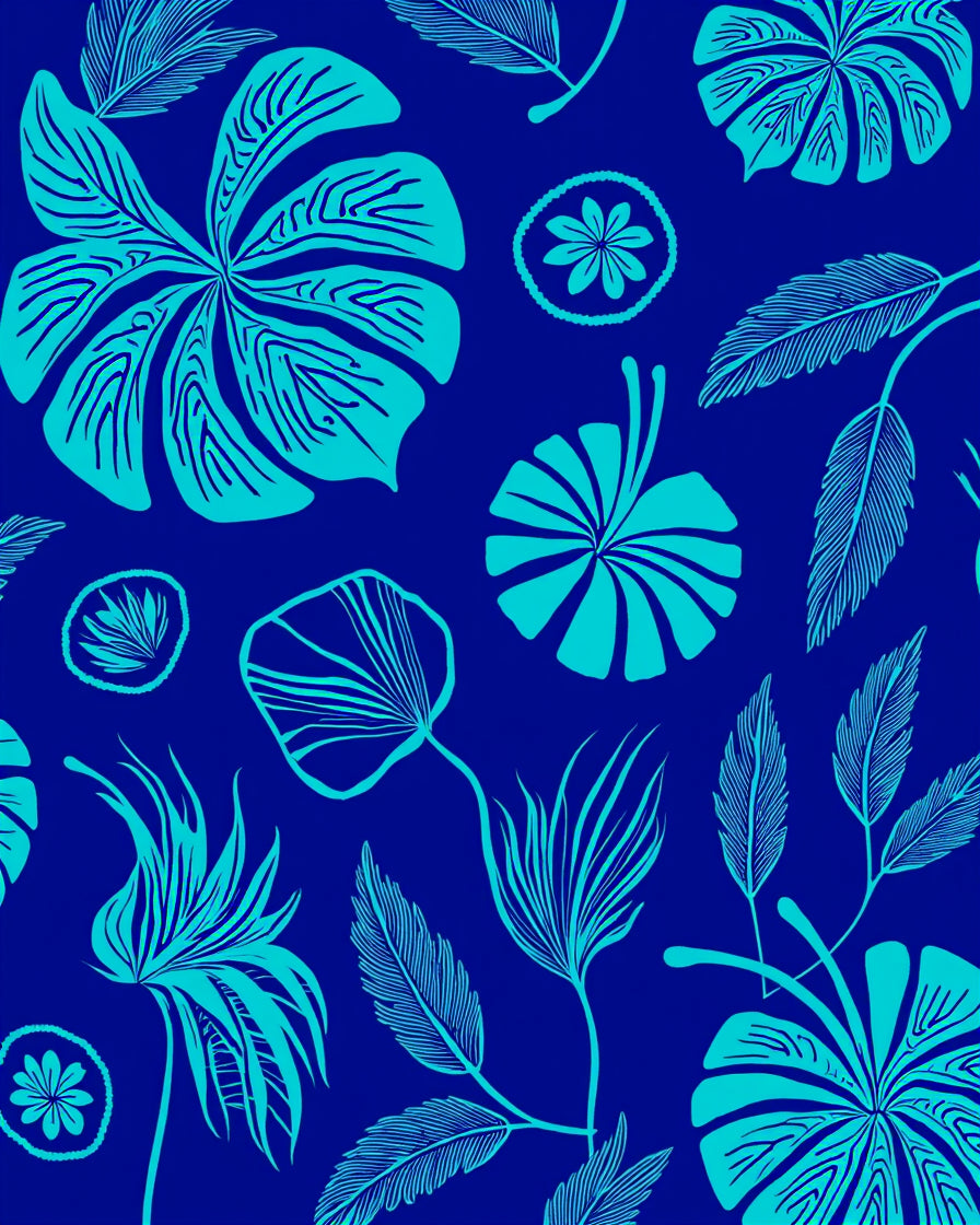 Tropical Blue Floral Botanical Design Rug