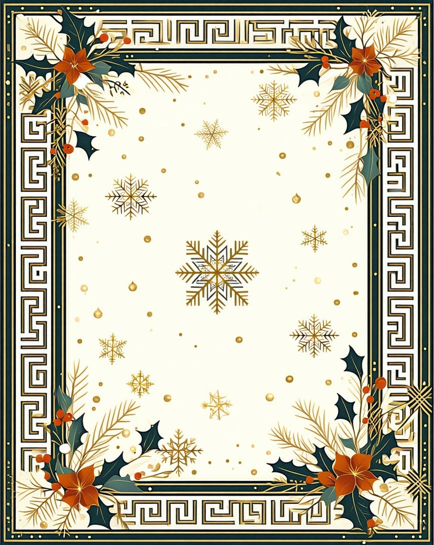 Festive Holly Snowflake Border Pattern Rug