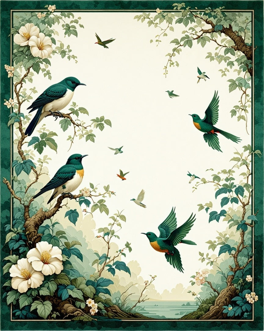 Serene Birds and Blossoms Nature Design Rug