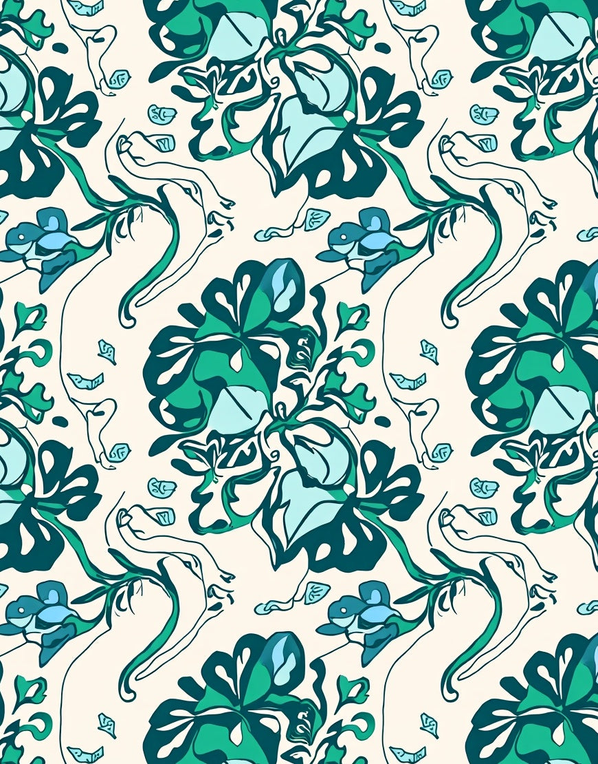 Earthy Teal Abstract Floral Pattern Rug