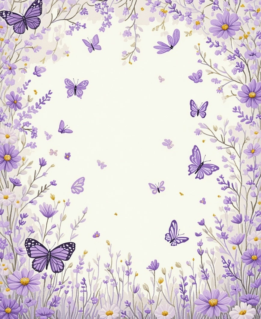 Lavender Floral Butterfly Garden Design Rug