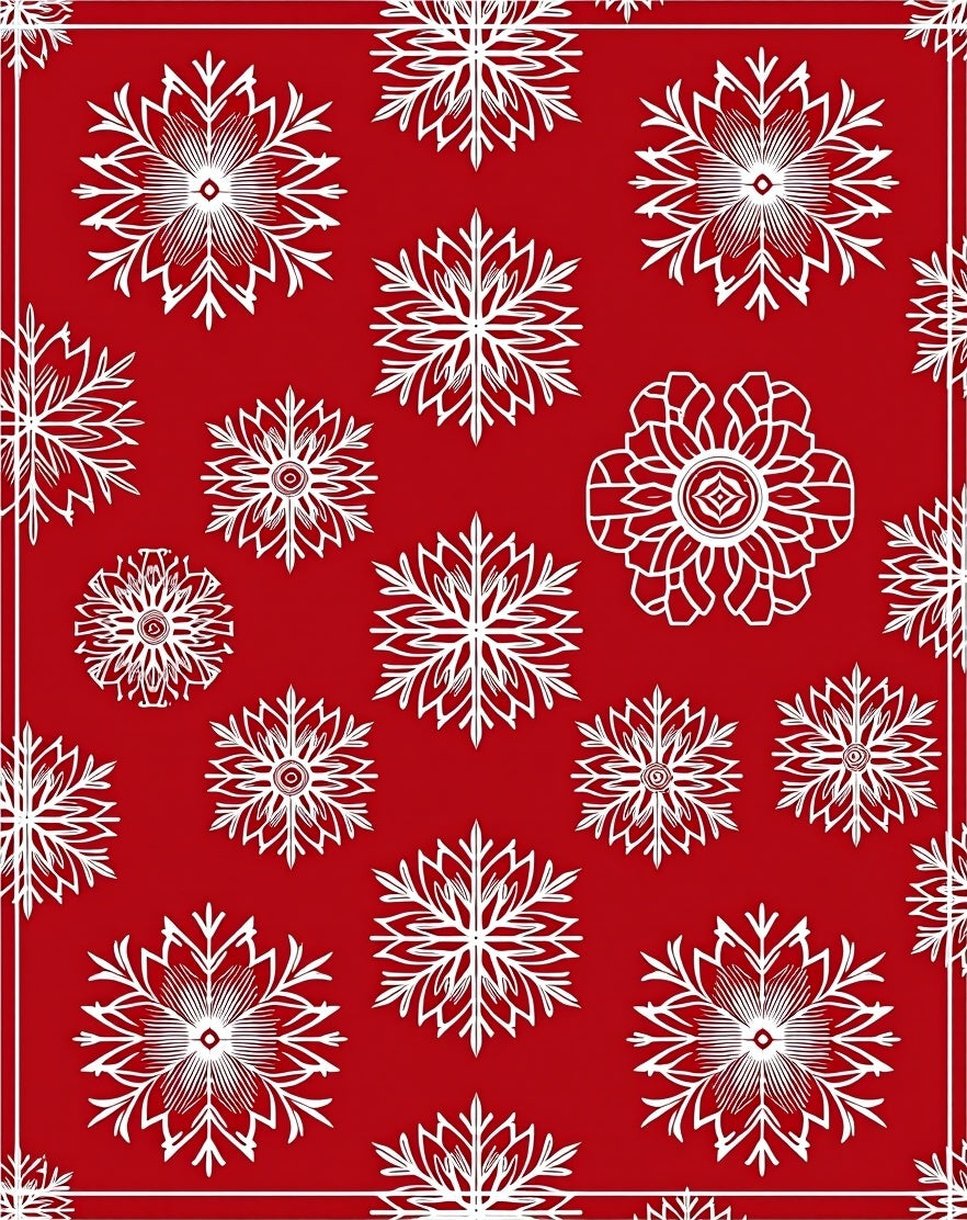 White Snowflake Holiday Medallion Red Rug