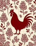 Folk Rooster Branch Pattern Design Rug