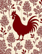 Folk Rooster Branch Pattern Design Rug