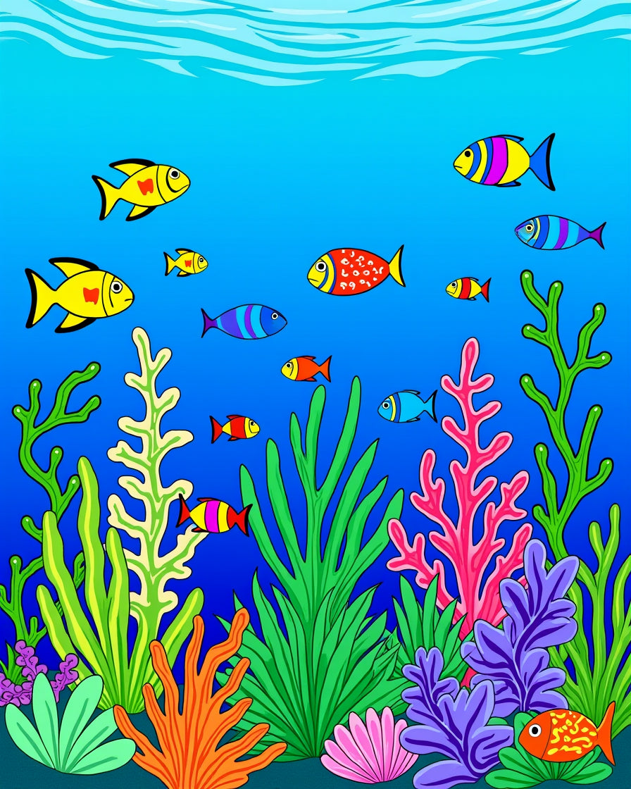 Bright Underwater Fish Coral Pattern Rug