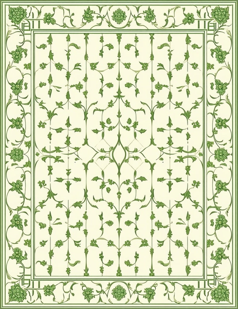 Green Botanical Floral Lattice Rug