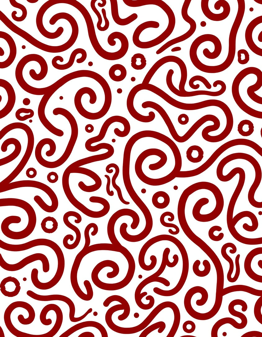 Whimsical Red Swirls Abstract Pattern Rug