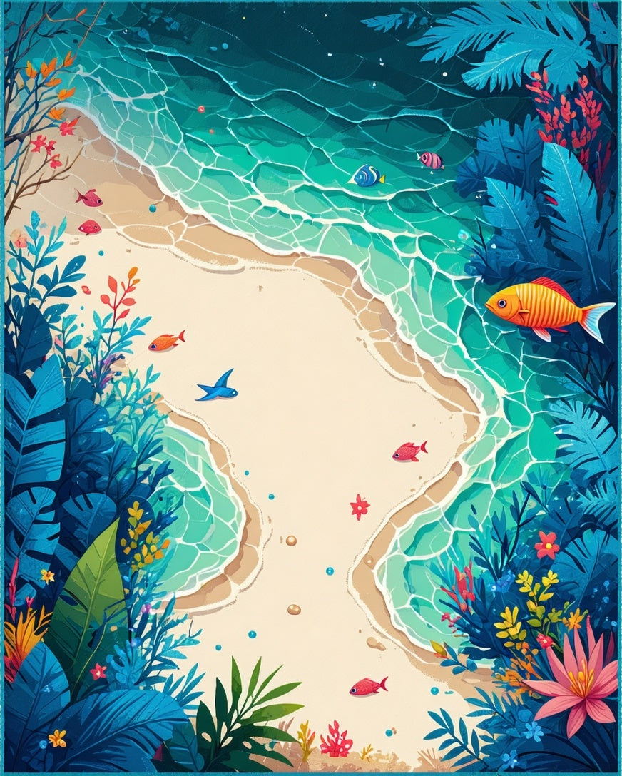 Tropical Beach Scene With Fish Design Rug