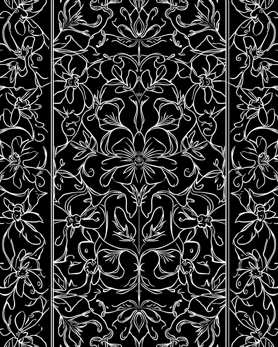 Art Nouveau Floral Black White Design Rug
